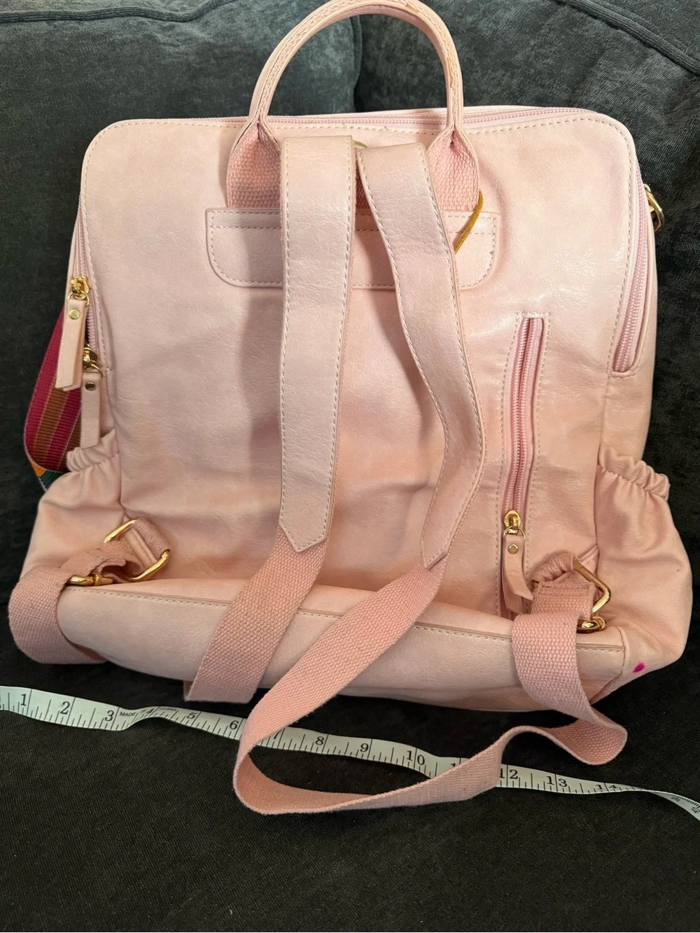 Women’s Pink Satchel Bag with Colorful Adjustable Strap